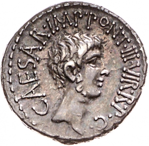 Röm. Republik: M. Barbatius Pollio, M. Antonius und C. Iulius Caesar (Octavianus)