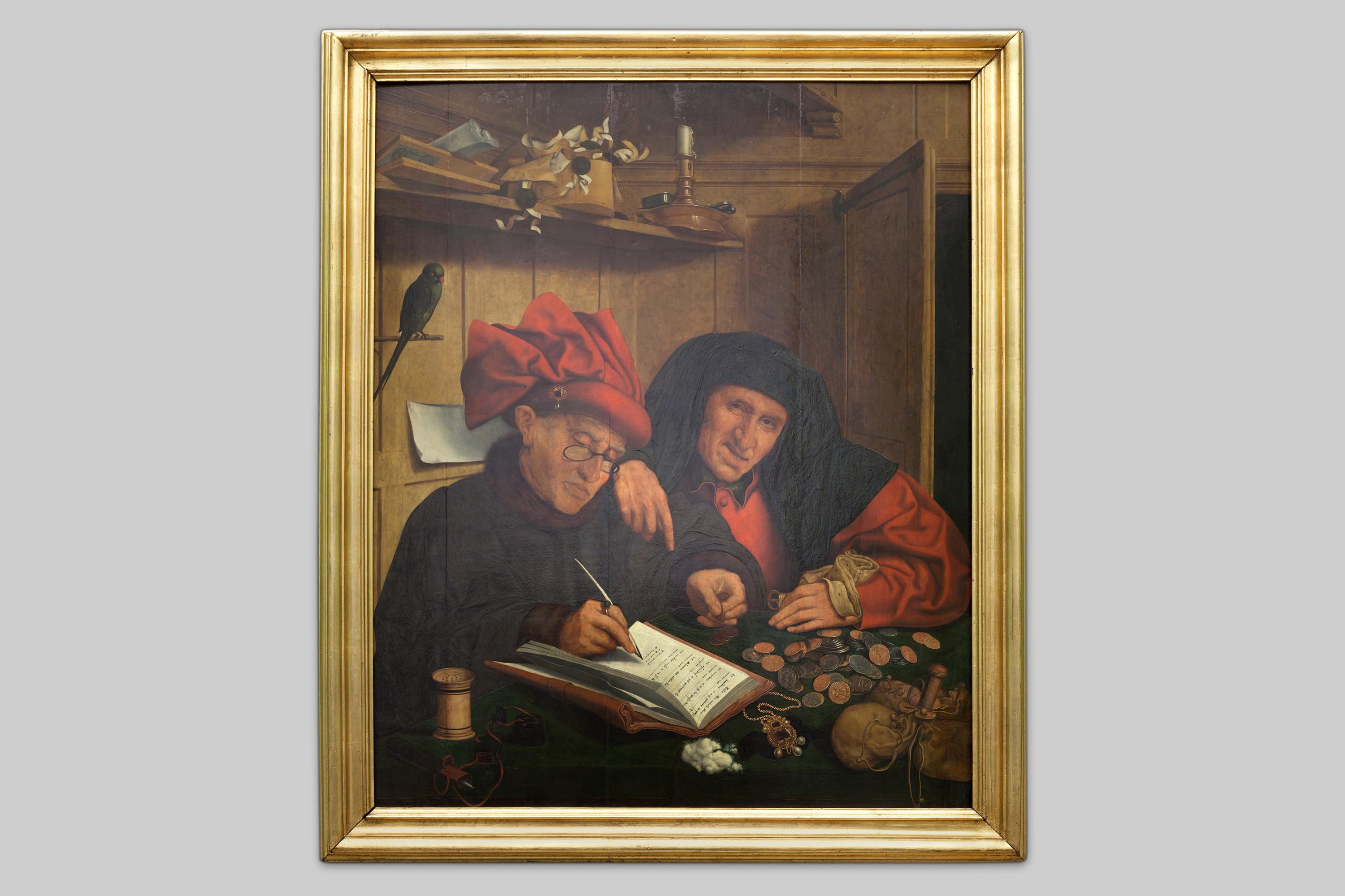 Quinten Massys, Kopie (Löwen 1465/66 - 1530 Antwerpen): <br><strong>Die beiden Steuereinnehmer</strong> <br>(Eichenholz)