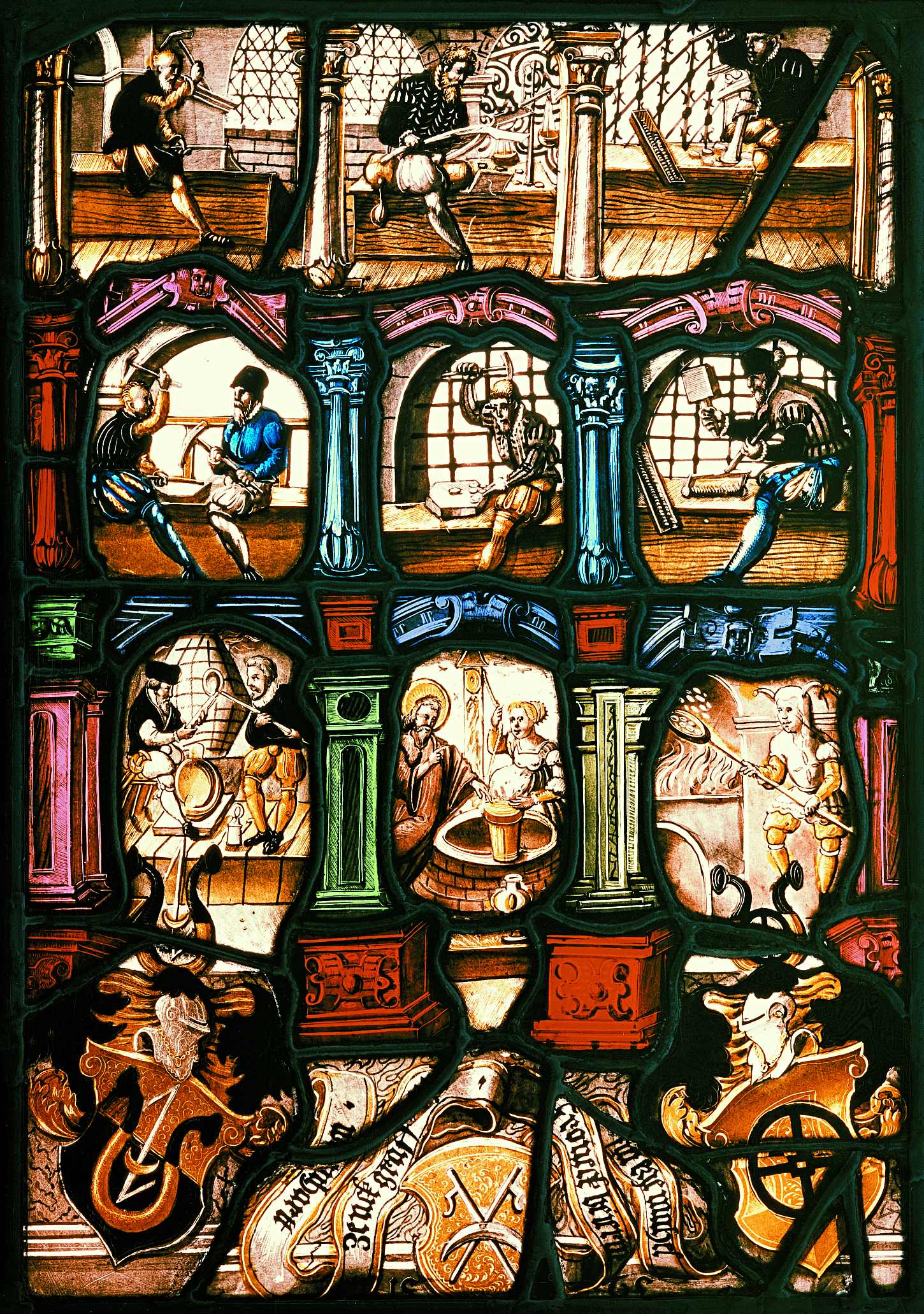 Schaffhausen: Glasfenster mit Szenen der Münzherstellung