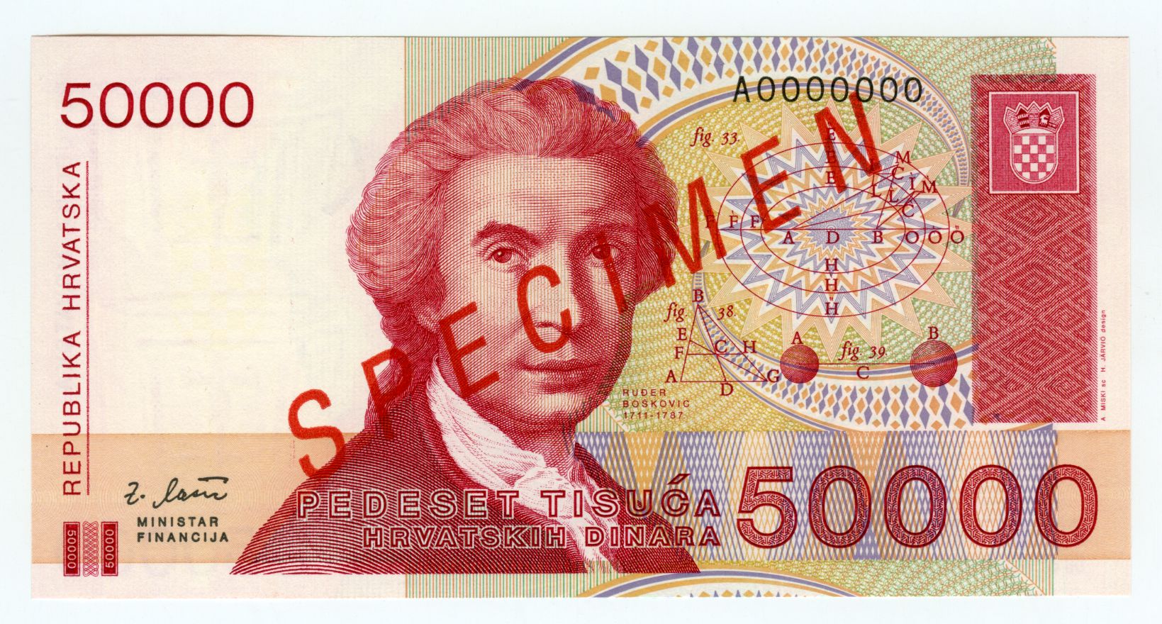 Kroatische Nationalbank 50 000 Dinar 1993 Probe Munzkabinett Museum Digital Staatliche Museen Zu Berlin