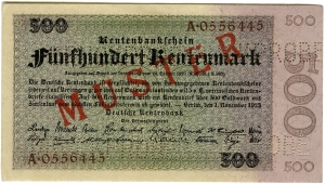 Deutsche Rentenbank: 500 Rentenmark 1923 Probe