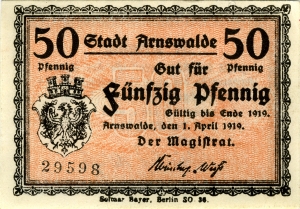 Arnswalde, Stadt: 50 Pfennig 1919