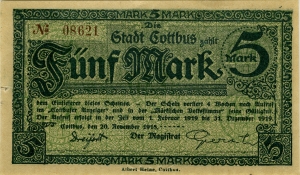 Cottbus, Stadt: 5 Mark 1918