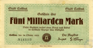 Cottbus, Stadt: 5 Milliarden Mark 1923