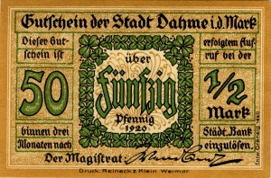 Dahme, Stadt: 50 Pfennig 1920