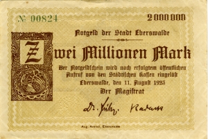 Eberswalde, Stadt: 2 Millionen Mark 1923