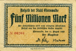 Eberswalde, Stadt: 5 Millionen Mark 1923