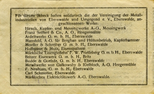 Vereinigung der Metallindustriellen von Eberswalde und Umgebung e.V.: 1 Million Mark 1923