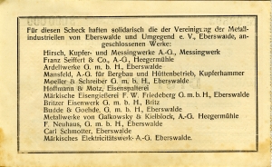 Vereinigung der Metallindustriellen von Eberswalde und Umgebung e.V.: 3 Millionen Mark 1923