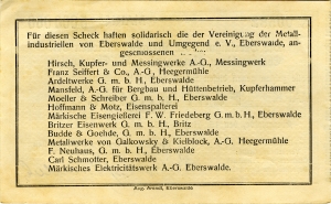 Vereinigung der Metallindustriellen von Eberswalde und Umgebung e.V.: 5 Millionen Mark 1923
