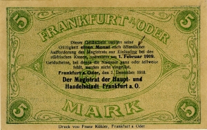 Frankfurt an der Oder, Stadt: 5 Mark 1918