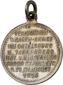 Kube, Rudolf: Siegesmedaille (Siegespfennig) 1914 Ortelsburg und Tannenberg