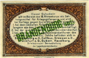 Inspektion der Kriegsgefangenenlager III. Armeekorps, Brandenburg: 1 Pfennig 1917