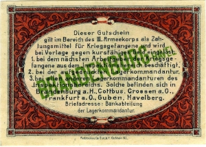 Inspektion der Kriegsgefangenenlager III. Armeekorps, Brandenburg: 10 Pfennig 1917