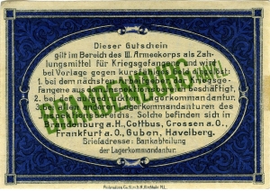 Inspektion der Kriegsgefangenenlager III. Armeekorps, Brandenburg: 1 Mark 1917
