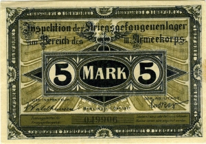 Inspektion der Kriegsgefangenenlager III. Armeekorps, Brandenburg: 5 Mark 1917