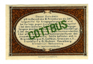 Inspektion der Kriegsgefangenenlager III. Armeekorps, Cottbus: 2 Mark 1917