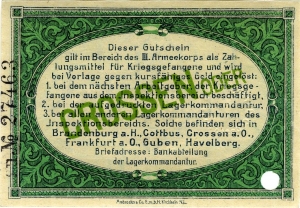 Inspektion der Kriegsgefangenenlager III. Armeekorps, Crossen: 25 Pfennig 1917
