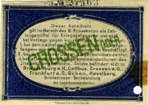 Inspektion der Kriegsgefangenenlager III. Armeekorps, Crossen: 1 Mark 1917