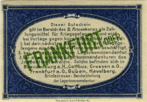 Inspektion der Kriegsgefangenenlager III. Armeekorps, Frankfurt Oder: 1 Mark 1917