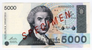 Kroatische Nationalbank: 5.000 Dinar 1992 Probe
