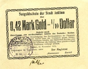 Anklam, Stadt: 0,42 Goldmark 1923