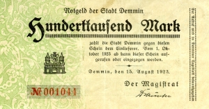 Demmin, Stadt: 100.000 Mark 1923