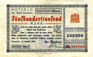 Demmin, Stadt: 500.000 Mark 1923