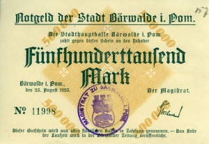 Bärwalde, Stadt: 500.000 Mark 1923