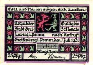 Greifenberg (Gryfice), Stadt: 25 Pfennig 1921